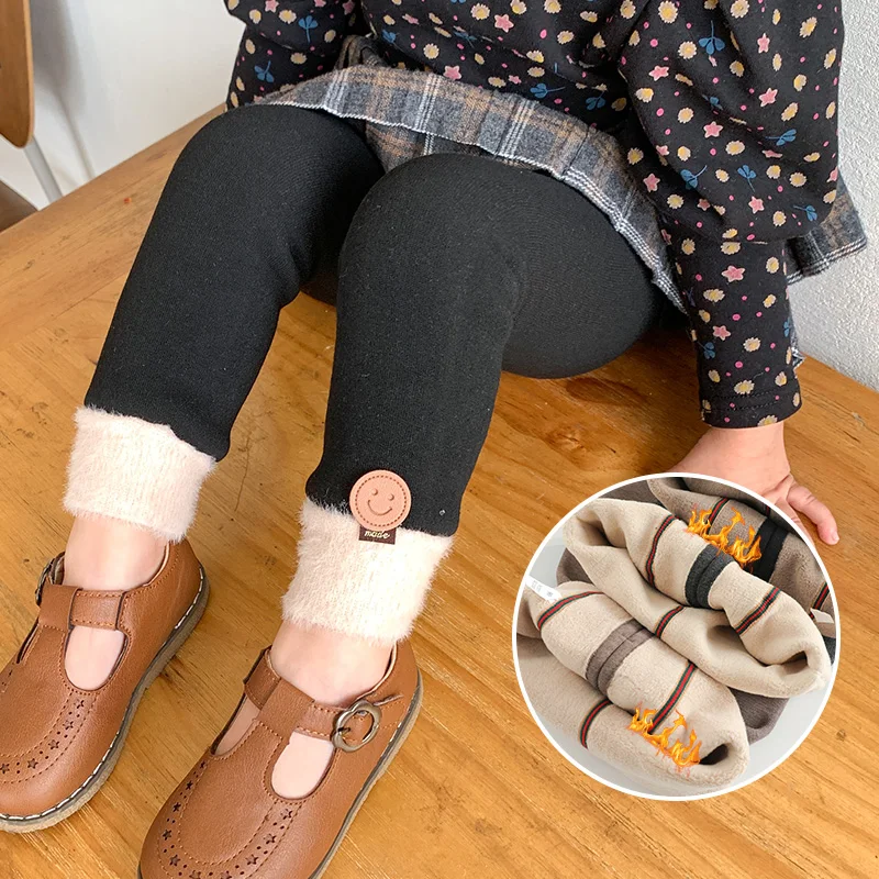

Infant Toddler winter Fleece Lining Keep warm trousers plus velvet thickening warm baby leggings cute Smiley child newborn pants