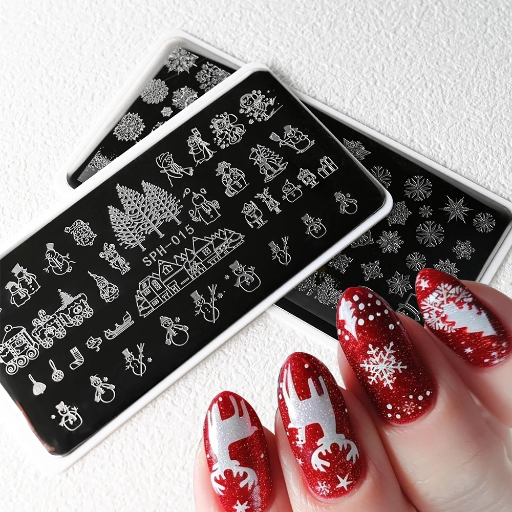 1Pcs Christmas Snowflake Nail Art Stamping Plate Santa Claus/Snowman/Elk/Pine Winter Stencils Xmas&New Year Manicure Templates # 3