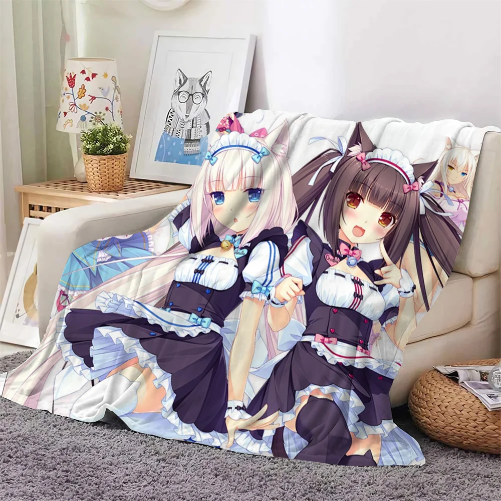 

CLOOCL Anime Nekopara Chocola Vanilla Cute Girl Blanket Print Cartoon Flannel Blanket Office Nap Blanket Hiking Picnic Blanket