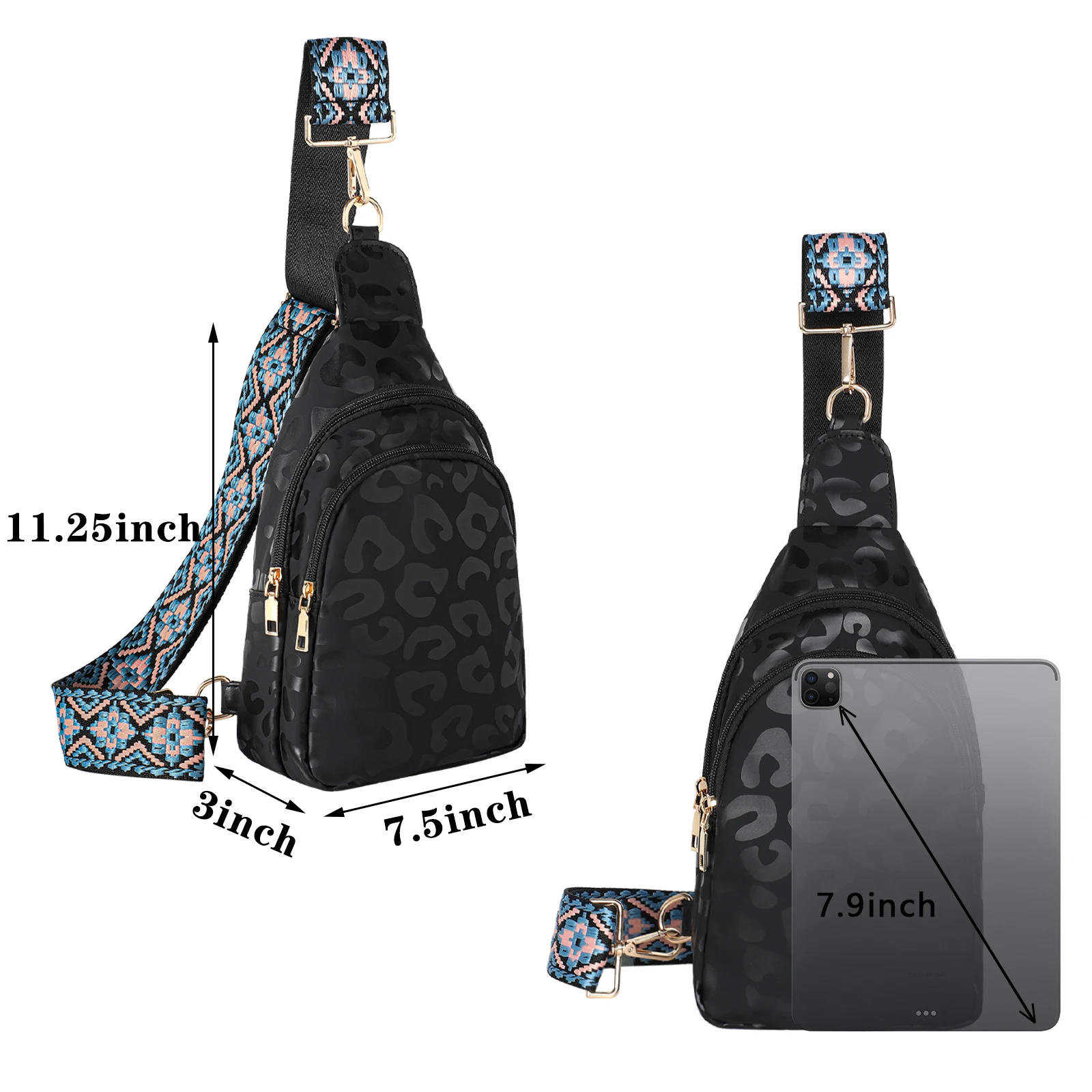 Sling Bag For Women Crossbody Aztec Guitar Strap Small Chest Bag PU Leather Daypack Waist Fanny Pack Cycling Sports Travel