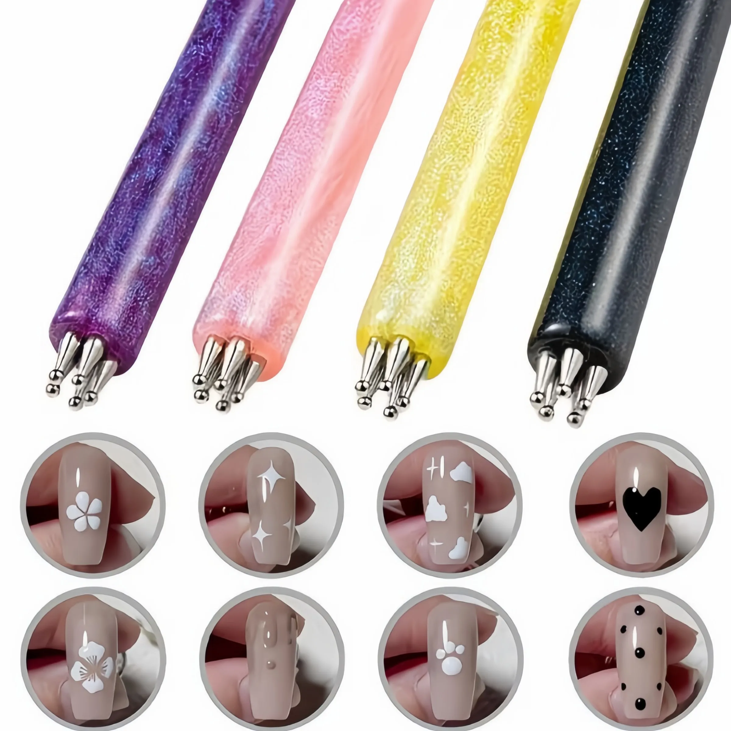 Flower Dotting Tool for Nail Art with Acrylic Handle, Ideal for DIY Design, Professional & Beginner-Friendly, Portable