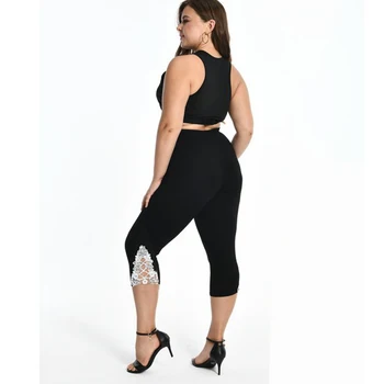 7XL Large Size Leggings For Women Summer Thin Tick 3/4 Capris Short Lace Hollow Tight Pants Black White Pink Red  6XL 5xl 4xl 1