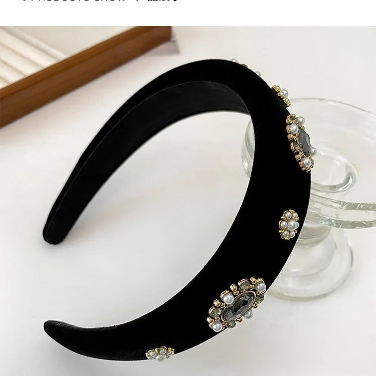 1 Stück Damen-Haarreifen, Samt, Perle, Diamant, süß, elegant, sanft, koreanische Haarbänder, hochwertiger Haarschmuck für Mädchen – Detail 4