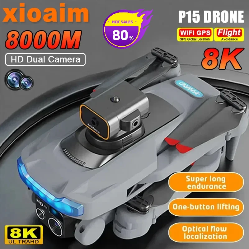 For Iconic Brand P15 Drone Professional 8K GPS HD Aerial Photography Dual-Camera Omnidirectional Obstacle Drone for Adult Child Toys