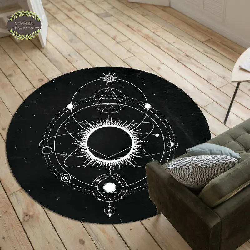 

Black Solar System Carpets for Living Room Round Flannel Floor Area Rugs Bedroom Decoration Anti-Slip Bedside Lounge Chair Mats