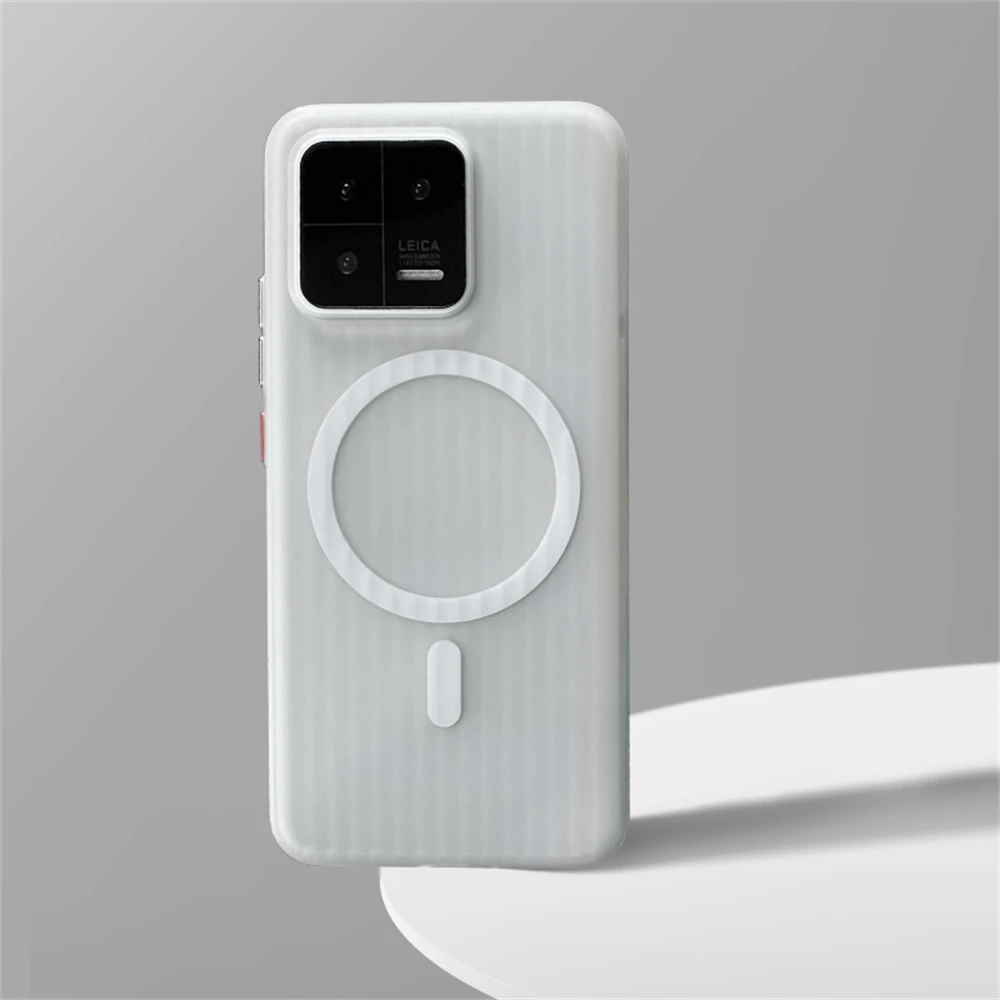 Corrugated Pattern Magnetic Wireless Charging Clear Case - Matte Transparent Hard PC Cover