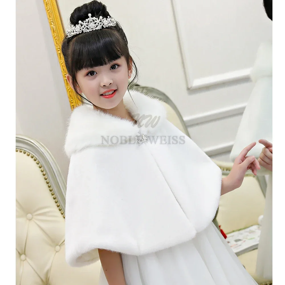 Flower Girls Winter Short Coat Baby Girls Wedding Faux Fur Bolero Party Warm Cloak Cape Kids Shawls Customized