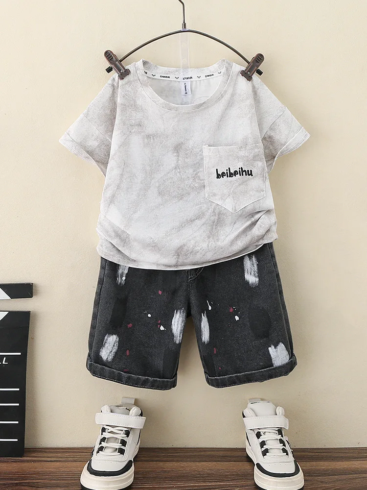 

Summer Teenage Boy Clothes Sets Children's Fashion Letter T-shirt+Shorts 2pcs/Sets Cotton Kids Tracksuits Girls Casual Clothes