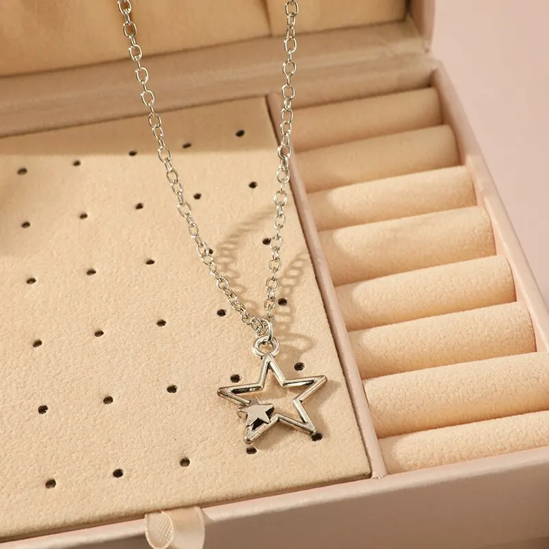 Täglicher Schmuck Machen Sie eine modische Vintage-Pentagramm-Anhängerkette aus schwarzem Seil_voghion.com