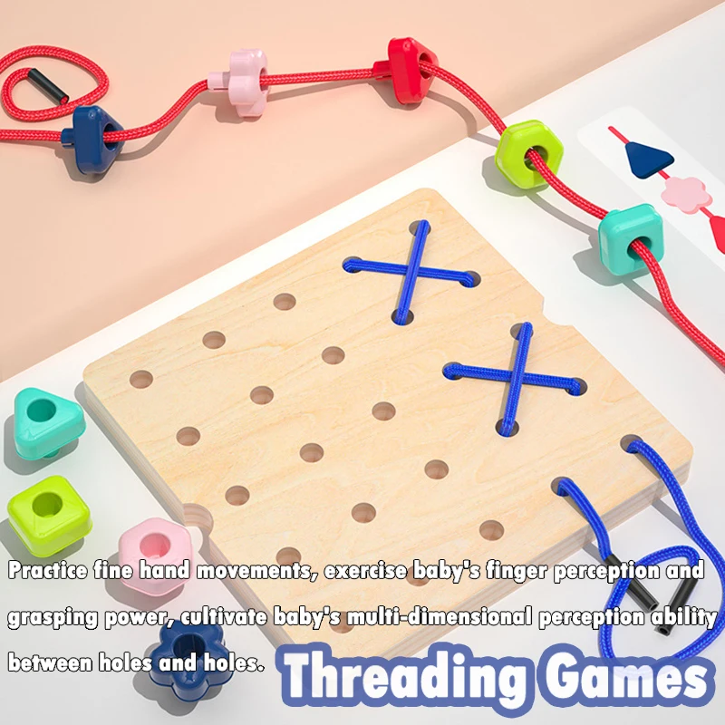 Children Montessori Color Shape Pegboard Toys Button Art Mosaic Mushroom Nail 3D Puzzles Threading Game Education Activities Toy 4