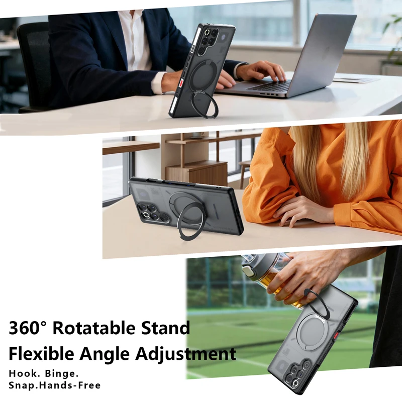Magnetic Hard Shell Matte Case with Anti-Fall Ring Grip