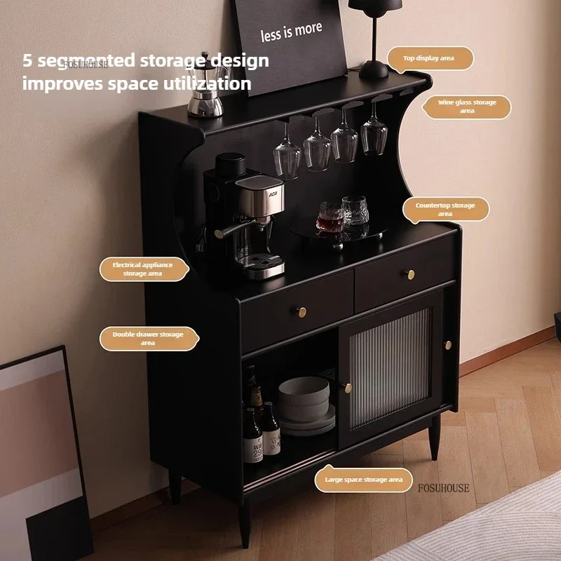 Retro Solid Wood Display Cabinet Showcase European Bar Wine Cabinets Light Luxury Glass Bar Wine Rack Designer Home Furniture