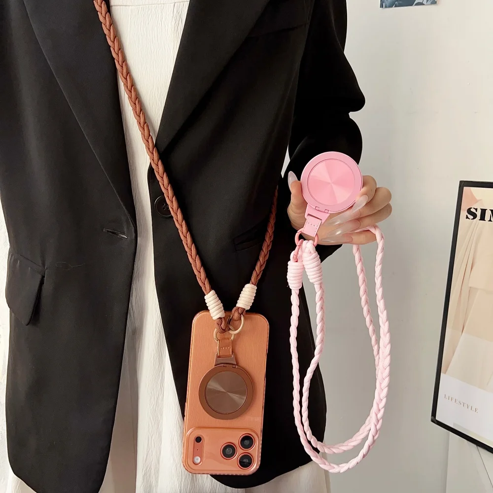 Universal Crossbody Phone Lanyard with Stand and Anti-Lost Strap - Solid Color