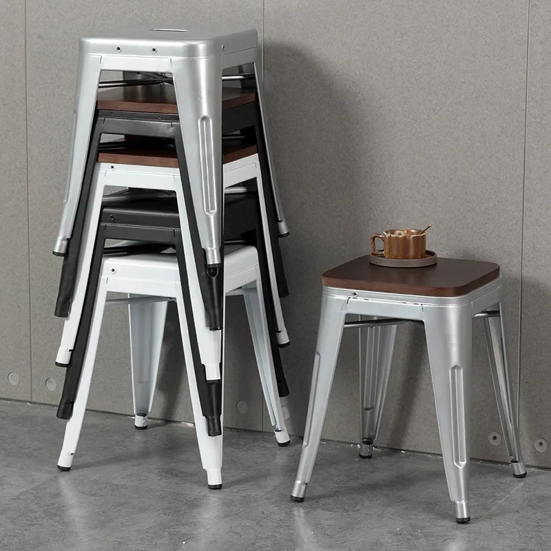 Industrial High Stool, Iron Dining Chair, Optional Backrest, Stackable Chair, Restaurant Waiting Chair