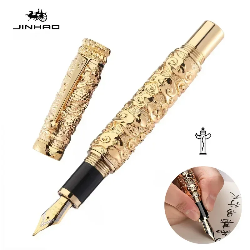 Jinhao 골든 장식 기둥 만년필, 글쓰기 잉크 펜, 문구류, 학용품, 우아한 럭..