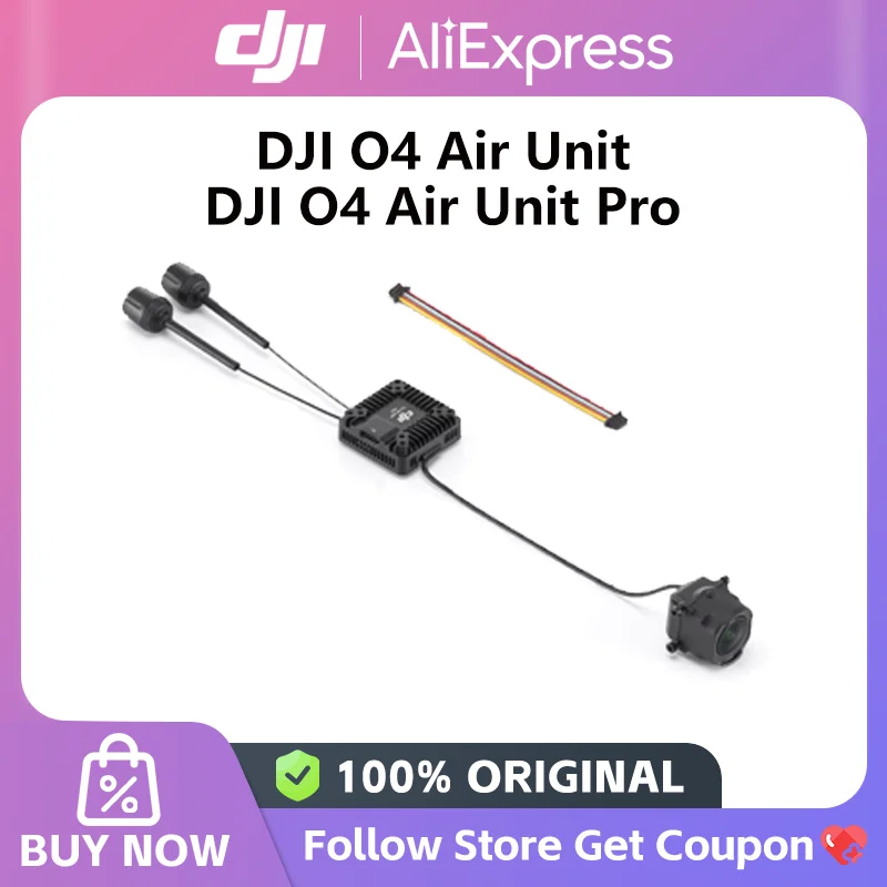 DJI O4 Air Unit caméra FPV 4K avec module Pro, transmission numérique haute performance, vue de face des composants.