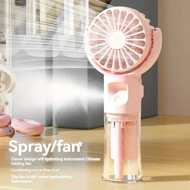 Mini Portable Folding Fan With Spray Mister Humidifier USB Rechargeable Handheld Fan Suitable For Living Room Classroom School B 4
