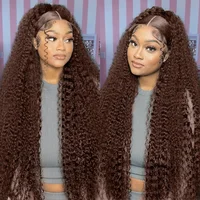 Deep Wave Frontal Wig 13x4 13x6 Hd Lace 30 Inch Chocolate Brown Curly Lace Front Human Hair Water Wave Brazilian Wigs For Women 2