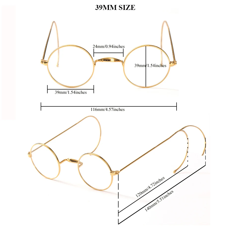 Eyeglasses Frames Eyeglass Frames 39mm Small Round Vintage Wire Rim Glasses with Cable Temples for Secure Fit