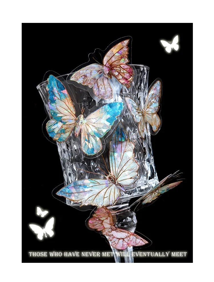 20pcs/pack Stickers Ice Crystal Laser Butterfly Laser Gold DIY Decorative Scrapbooking Material Collage Sticker Journal