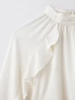 Spring And Summer Women's Hot Girl Style Loose Layered Decorative Ruffled Stand Collar Long Sleeve Shirt - Image 3