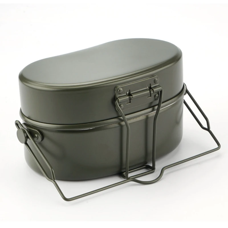 Aluminium Lunchbox Kochgeschirr Outdoor Camping Reiskocher Deutscher Stil Mess Kit Dreiteilige tragbare Kochpfanne Topf – Detail 9