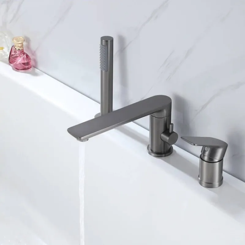 Bathroom Bath Faucet Set Handheld Shower System Brass Bathtub Tap Hot Cold Water Mixer Deck Mount