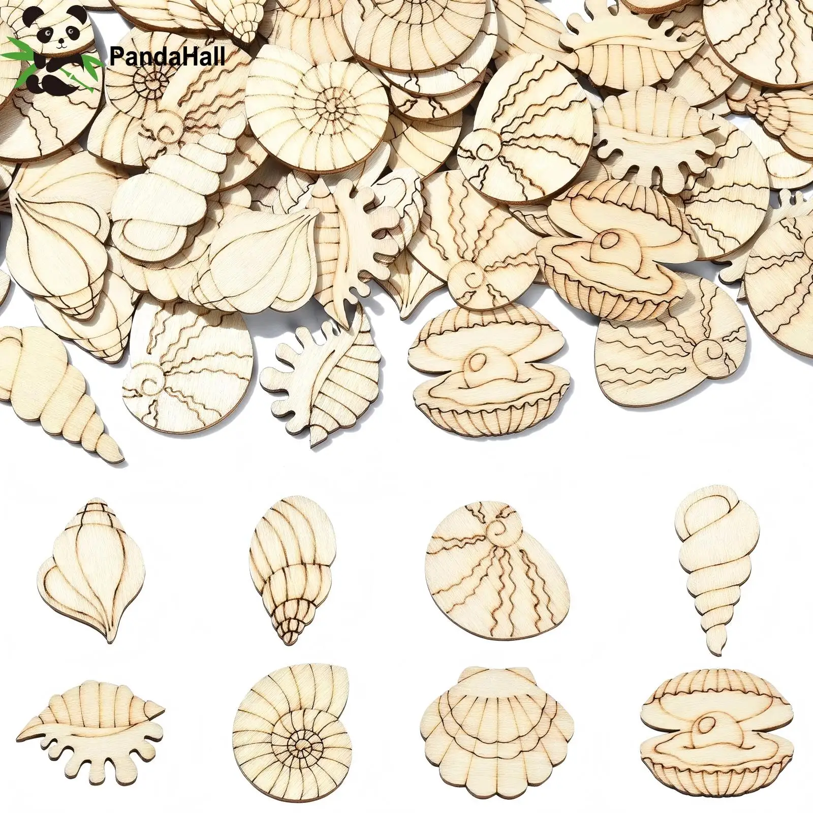 Panda hall 200pcs zufällige Ozean Thema Holz ausschnitte unvollendete Muschel Tier leer Holz farbe Handwerk für Party Wohnkultur