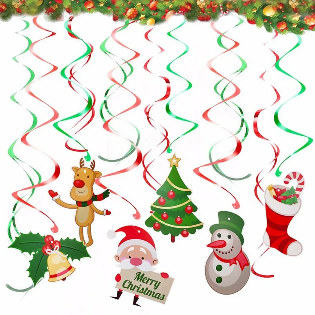 Xmas Hanging Swirl Decorations Kit/ Ceiling Swirl Decora Christmas Tree Snowman Decorations Kit Pendant