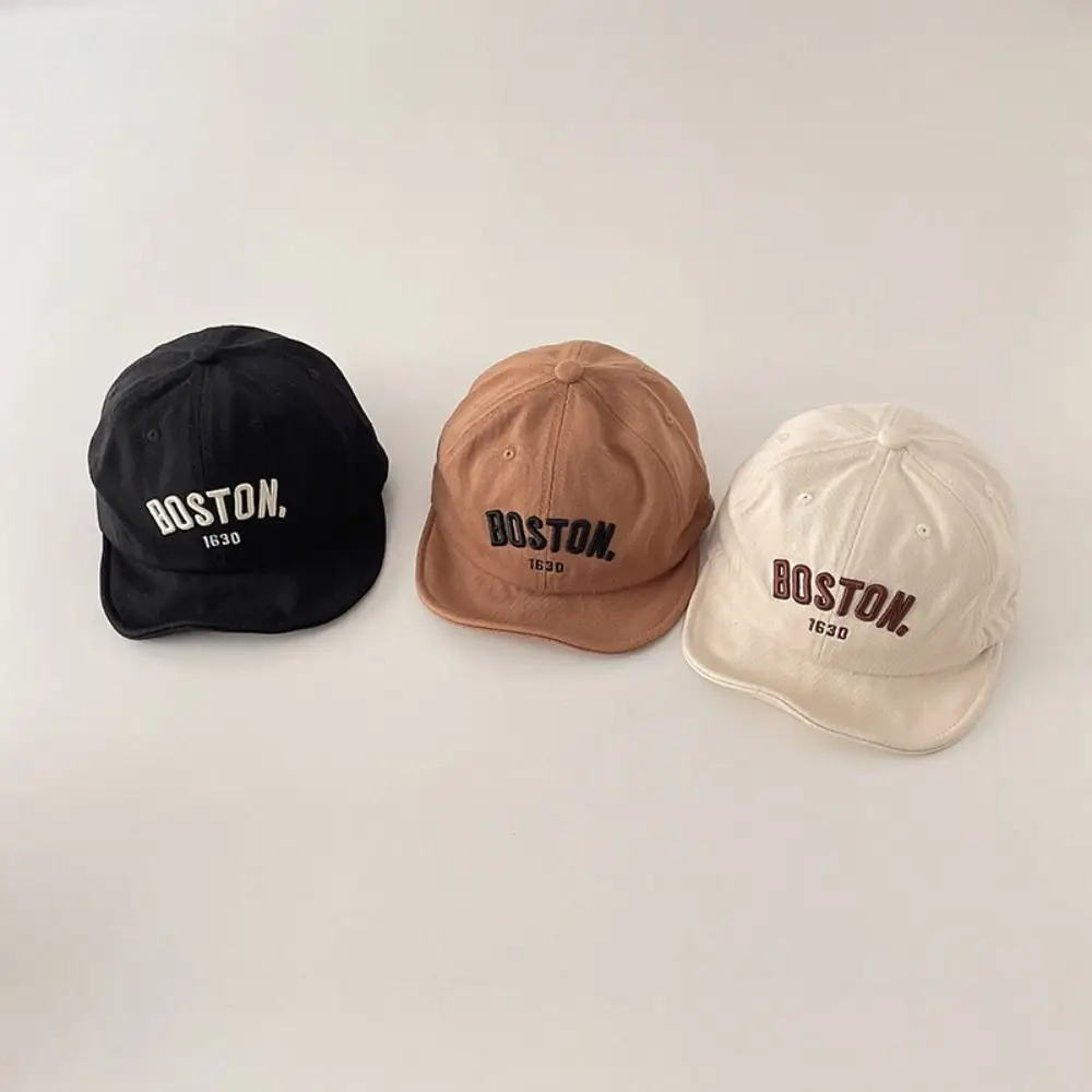 Soft Embroidery Baby Baseball Hat Solid Color Short Brim Letter Baseball Cap Cotton Korean Style Children's Sunhat Outdoor
