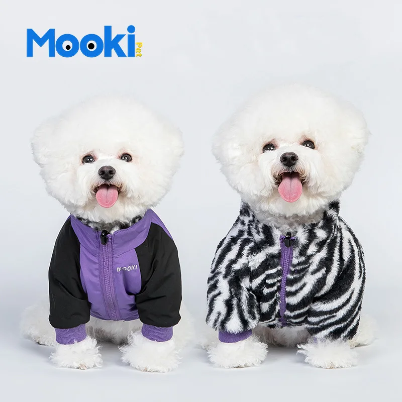 

Winter Dog Clothes Zebra Print Plush Reversible Jacket Small Medium Dog Thick Coat Puppy Cat Splicing Cotton Clothes Pet Items