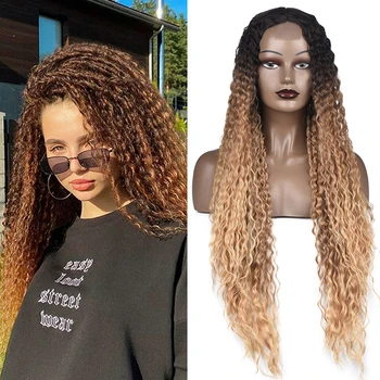 Parrucche sintetiche con frontino in pizzo, 34 pollici, capelli ricci lunghi, parrucche con frontino in pizzo per donna, colore marrone ombré, parrucca cosplay con frontino in pizzo HD, resistente al calore