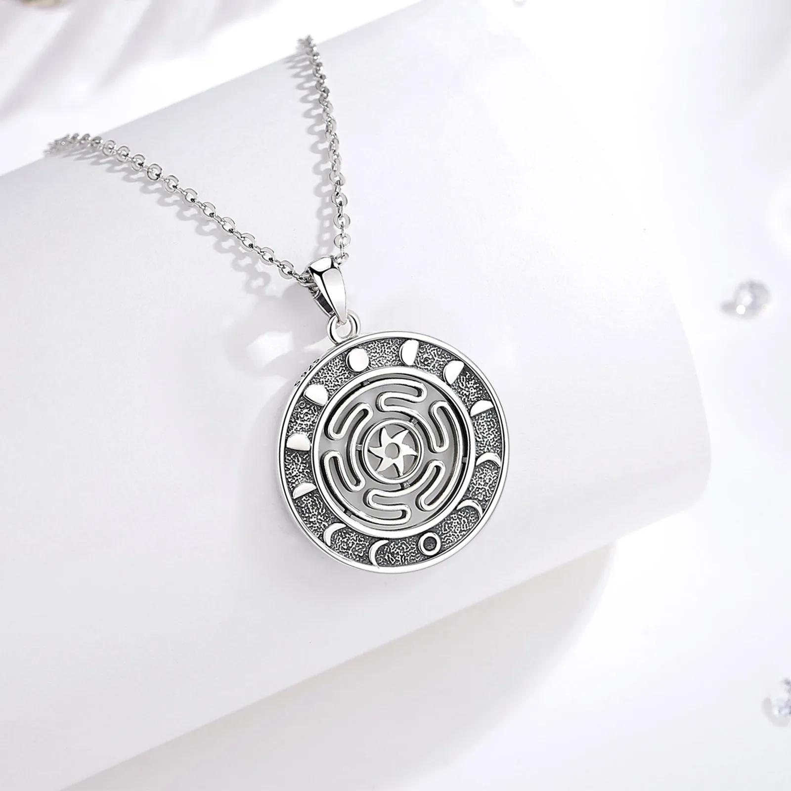 Pendant Necklace 925 Sterling Silver Hekate Wheel Vintage Moon Phases Triple Goddess Amulet