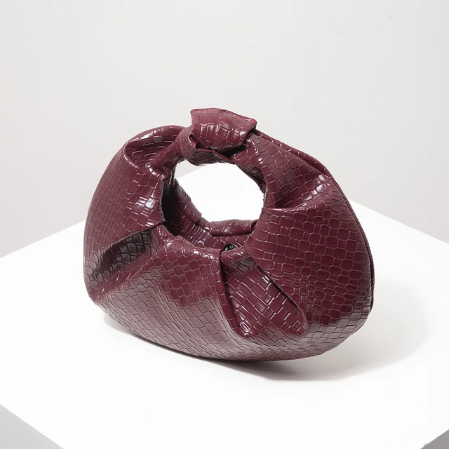Vintage Faux Leather Woven Pattern Handbag, Knotted Crescent Bag, Pleated Cloud Bag, Women's Party Dress, Burgundy Wallet, Elegant Evening Bag (Pattern Random) 3