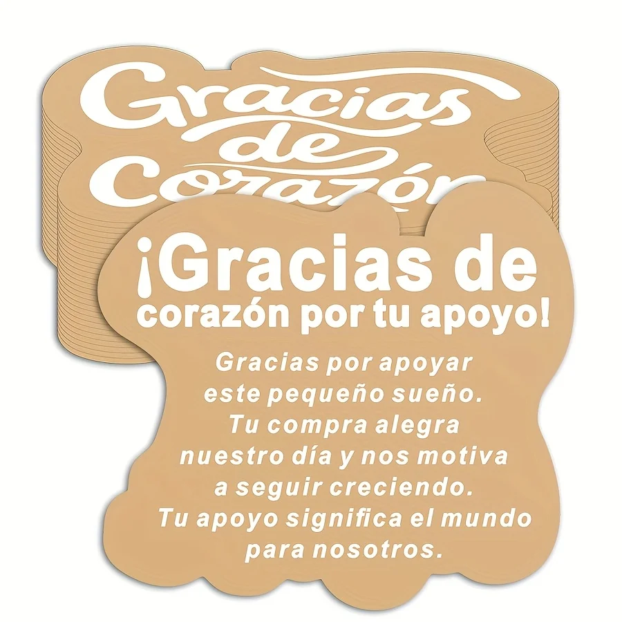 Spanish Thank You Cards Gracias de Corazon Die-Cut Appreciation Inserts for Small Business Packaging 50 Pcs