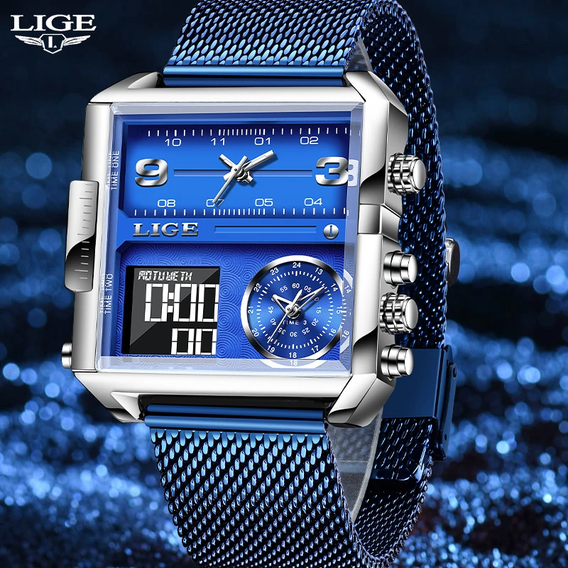 Luxury Brand LIGE NEW Watches For Men Analog Digital Sports Waterproof Wristwatches Stainless Steel Blue Original Watches 2023 lm311p dip 8 analog comparators diff comparator voltage comparator amplifier ics brand new original