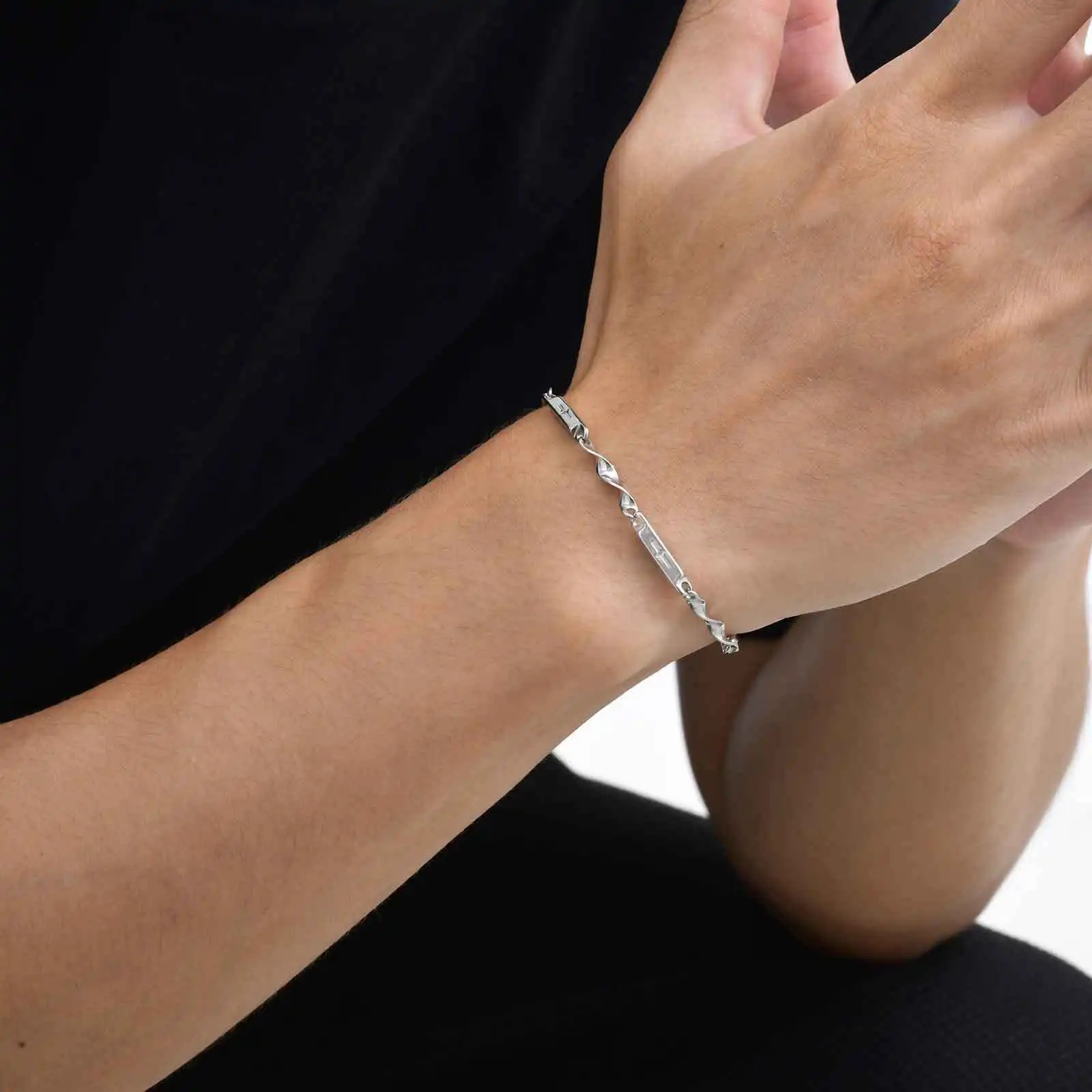 Mobius Bamboo Bracelet for Men Boys,Cross Hollow Tube Chain Bracelet,Simple Jewelry Gift