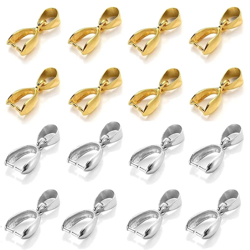 10/20pcs Stainless Steel Pendant Pinch Clip Bail Clasp Connector for