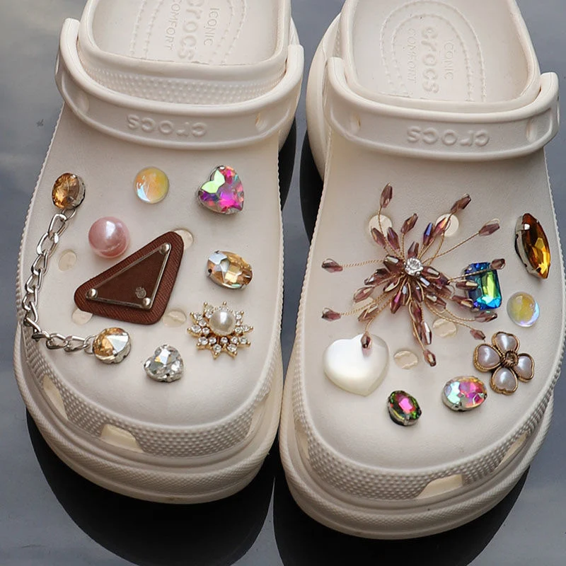 Luxurious Shiny Rhinestone Croc Charms Designer DIY Gem Pearl Flower Shoes  Decaration Jibb for Croc Clogs Boys Girls Women Gifts