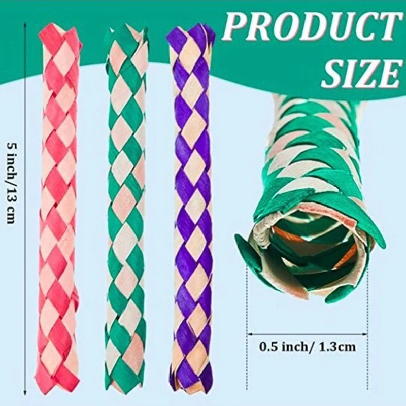 Parrot Bite Soothing Toy Handmade Wooden Finger Cover Colorful Woven Tube Toy Accessories Birdcage Accessories 6