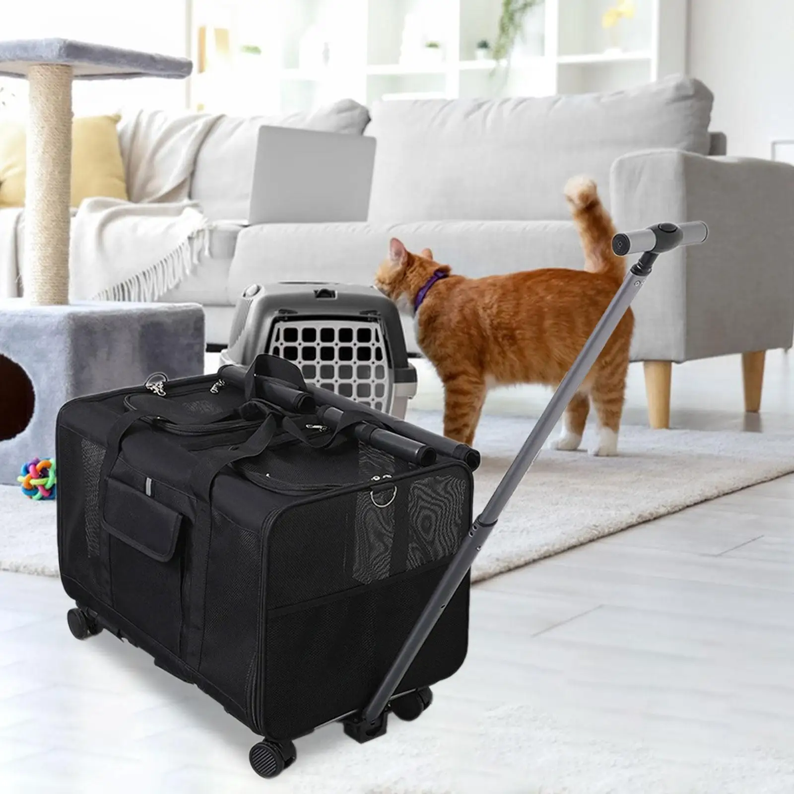 Dog And Cat Carrier with Wheels, Cat Carrier with Wheels for 2 Cats, Foldable, Soft-sided Pet Travel Bag