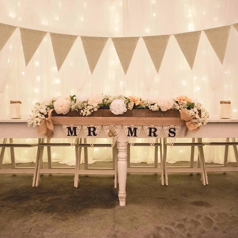 3.8M 13Flag Vintage Jute Banner Hessian Burlap Bunting Garland Wedding Party Supplies Photo Props Christmas Decorations for Home