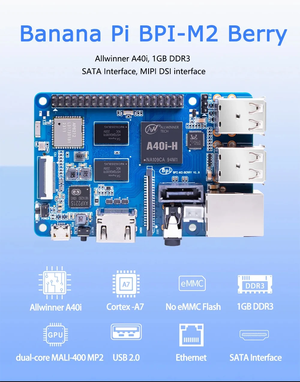 Banana Pi BPI-M2 Berry Mini Single Board Computer Allwinner A40i Quad-core Corte