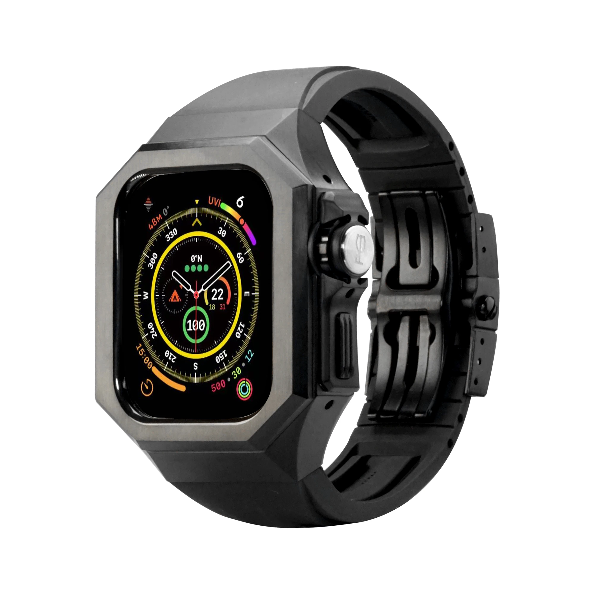 애플 워치용 럭셔리 DIY 수정 키트, 남성용 스테인레스 스틸 케이스 밴드 세트, 고무 스트랩, iWatch Ultra 49mm