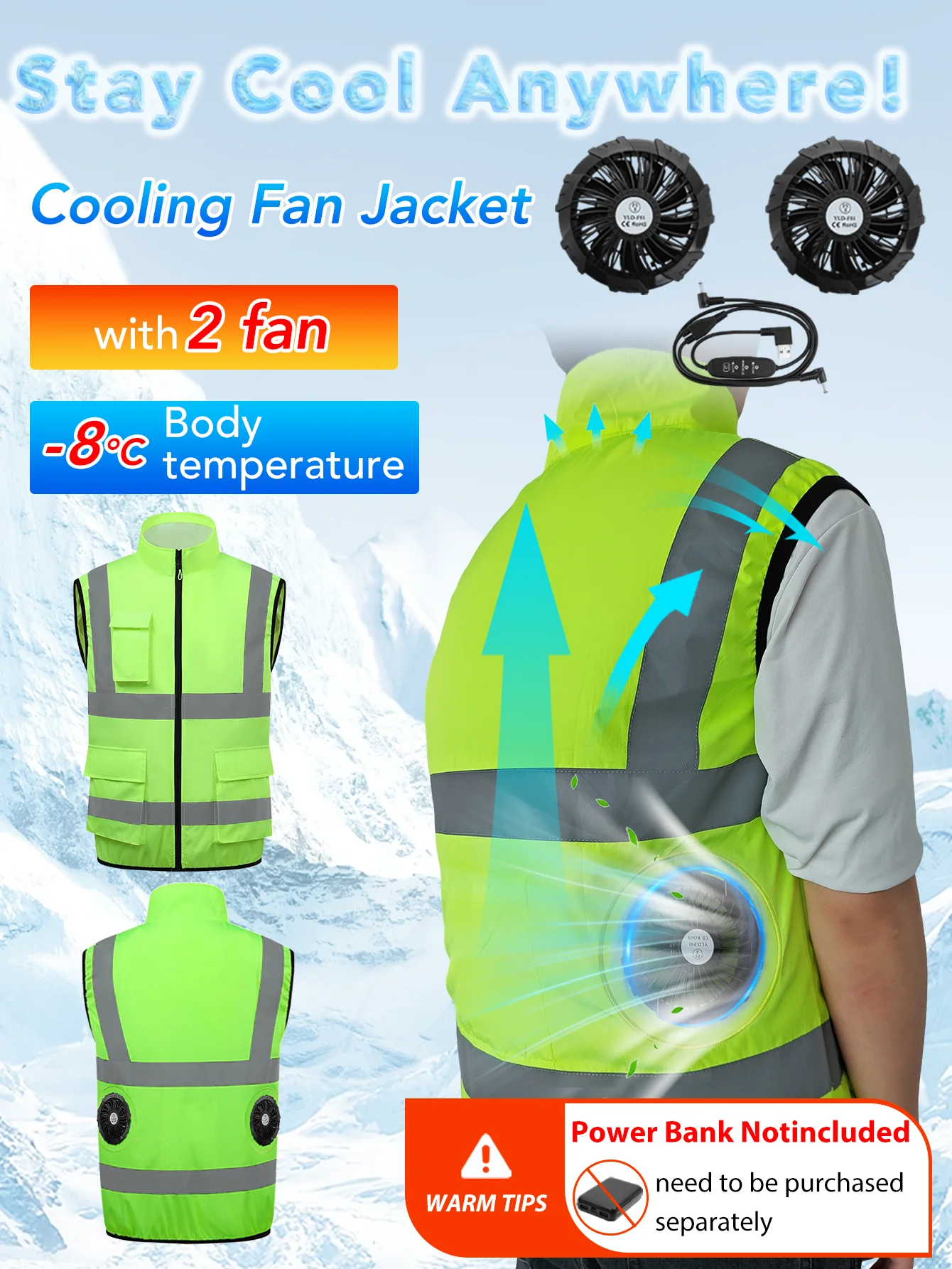 Gilet ventilé pêche été avec 2 ventilateurs - 9 pales - 3 vitesses - Rafraîchissement intégré
