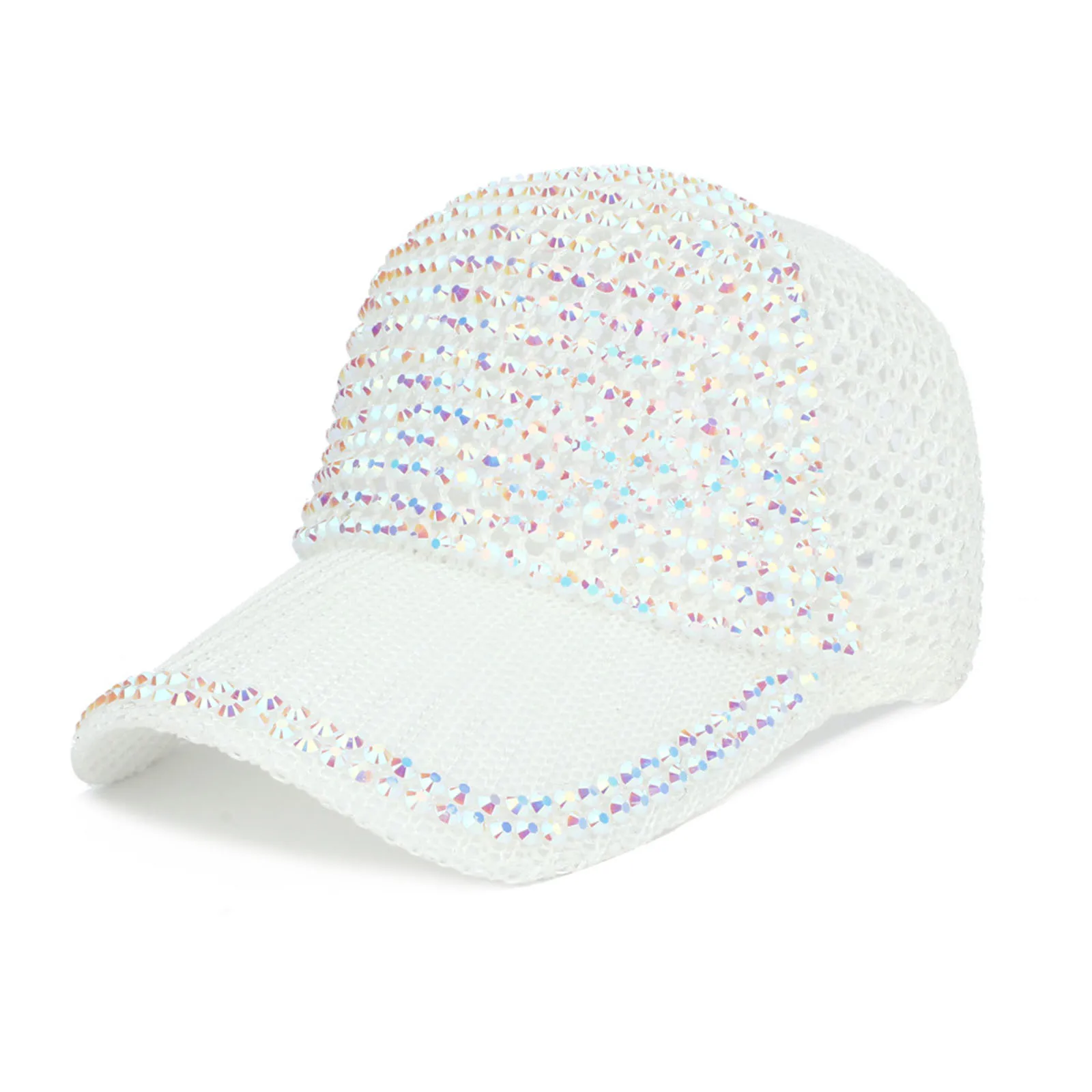 Women Men Studded Rhinestone Crystals Adjustable Ponytail Mesh Baseball Cap Shiny Bling Stretch Cap Sec Championship Hat