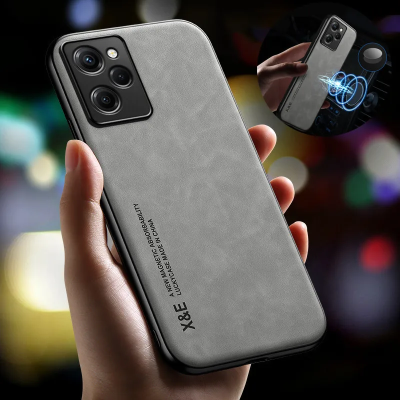 Elegant Leather Magnetic Holder Back Cover with Metal Plate
