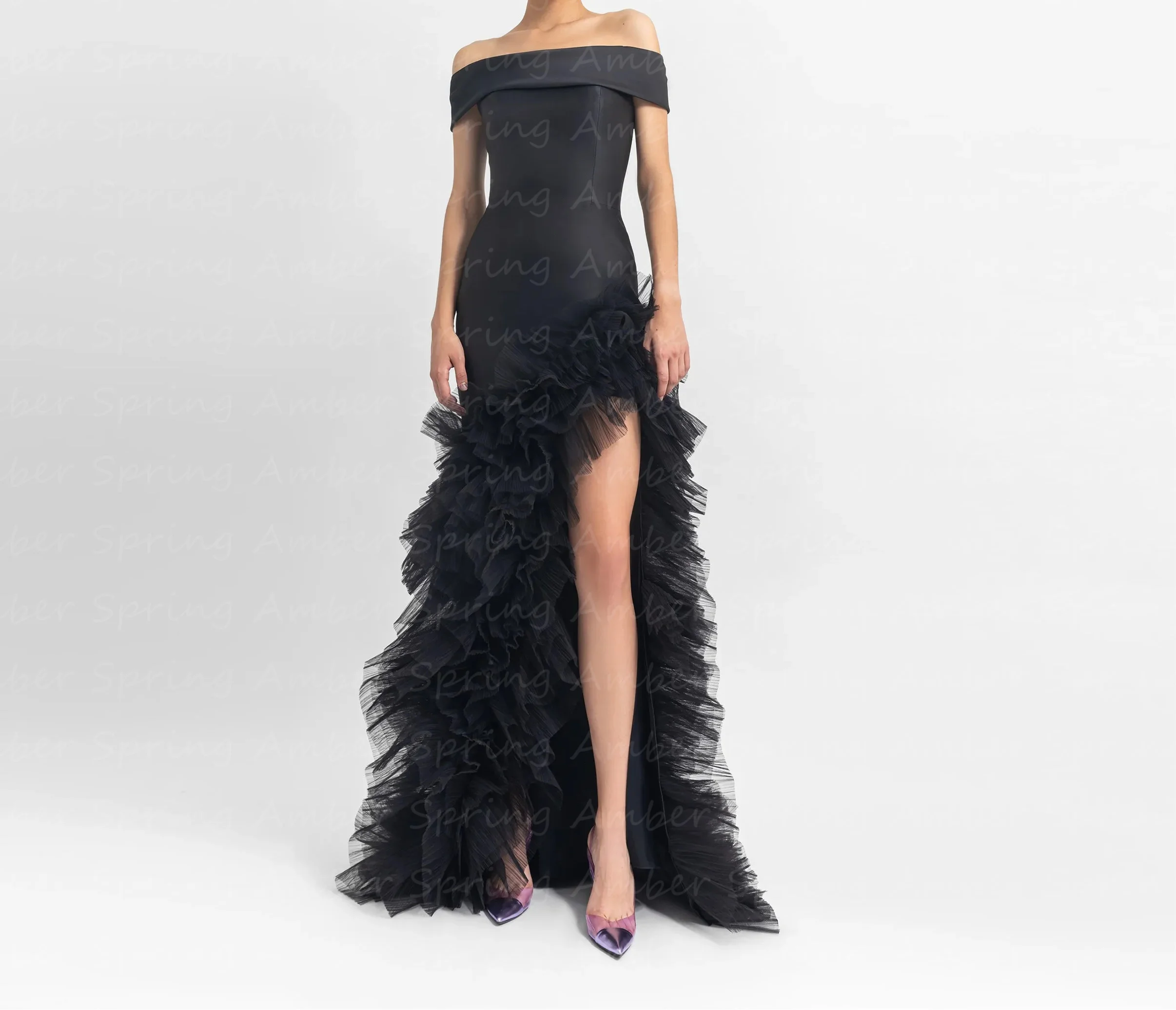 

Элегантные черные вечерние платья с открытыми плечами, асимметричные плиссированные платья для выпускного вечера, женское платье для торжества, бальное платье