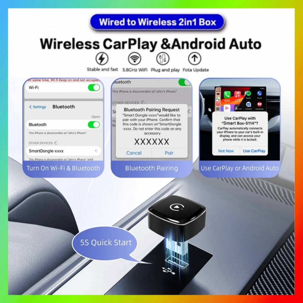 Universal Wireless CarPlay & Android Auto Adapter – Smart Plug-and-Play USB Dongle