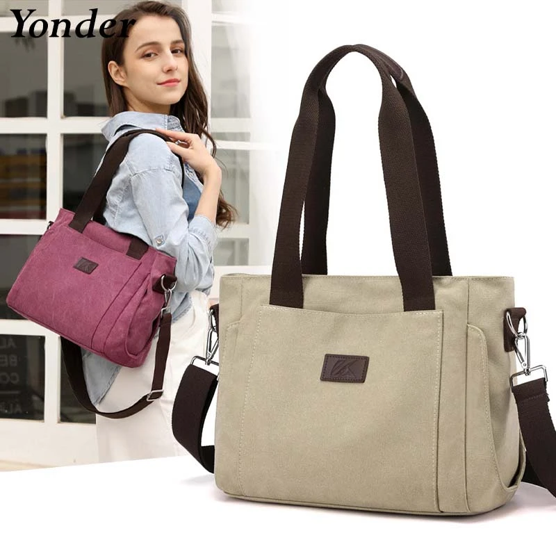 A4 Blank Retro Canvas Women's Shoulder Bag Ladies Large Fabric Canvas Tote Bag for Women Casual Cloth Bag Female Handbags China